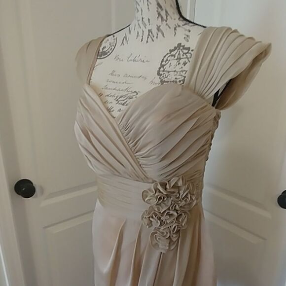 NWT Jade Special Occasion Tiffany Chiffon Khaki Tea Length dress Sz 8 - Picture 3 of 12